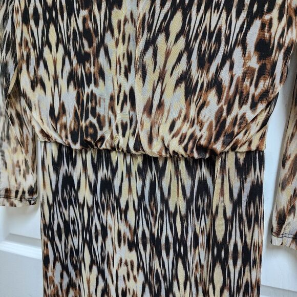 ECI Dress Size Large Animal Print Maxi Blouson Stretch Waist Sheer Lined Flowy - Picture 7 of 11
